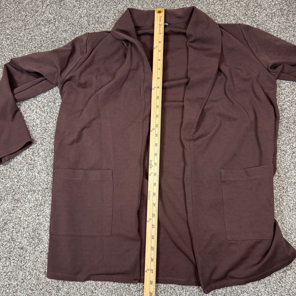Eileen Fisher Brown Tencel Lyocell Blend Open Front Cardigan Shawl Collar S/P - Picture 6 of 7